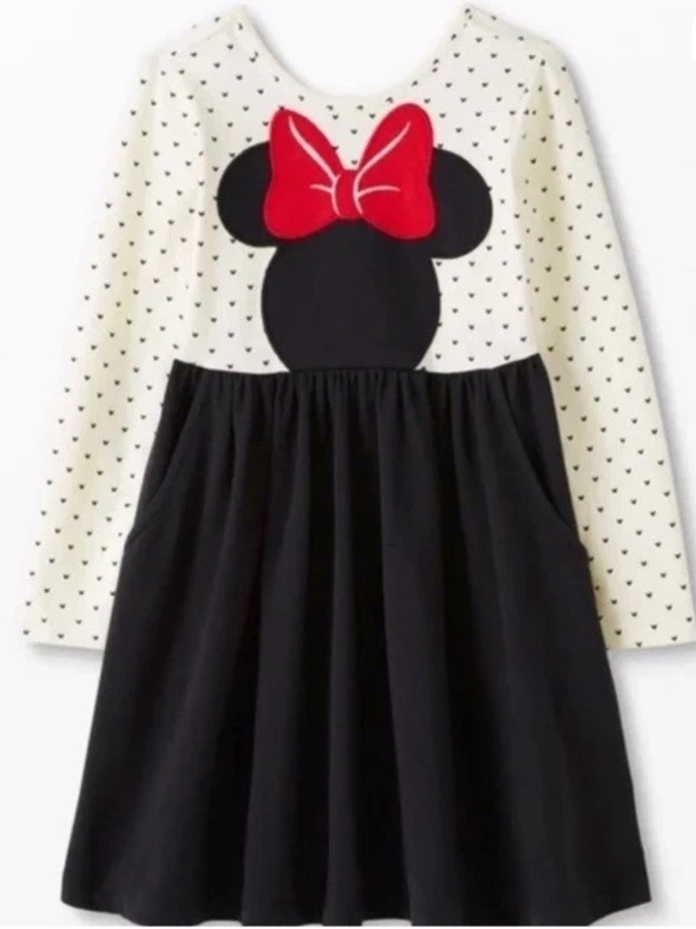 Hanna Andersson Cream & Black Minnie Applique Dress with Red Bow